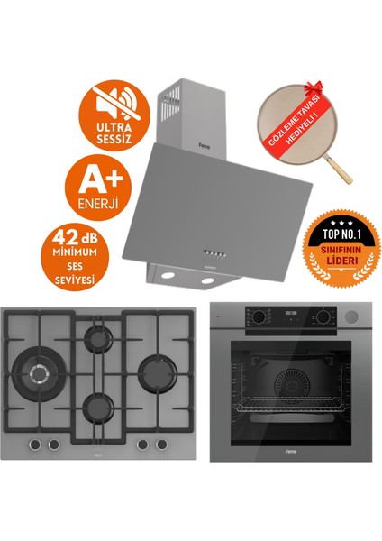 Fryart&steamart-Silentart Wok Sessiz Antrasit-Gri Ankastre SET(D088-SA +QEP64CPR +ED078-WFA)