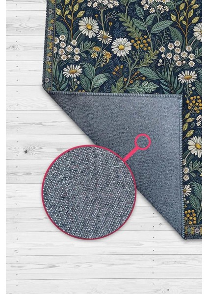 Koyu Renkli Çiçekli Maksimalist Halı, Papatya Bahçesi Temalı Oturma Odası Halısı, Huzur Verici Oda Dekoru fiyatları