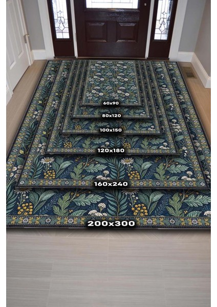 Koyu Renkli Çiçekli Maksimalist Halı, Papatya Bahçesi Temalı Oturma Odası Halısı, Huzur Verici Oda Dekoru fırsatları