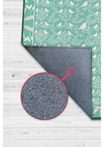 Kuş Motifli ve Yaprak Desenli Pastel Orman Yeişili Oturm Odası Halısı, Bağ Evi Dekoru, Yıkanabilir Sanatsal Halı fiyatları