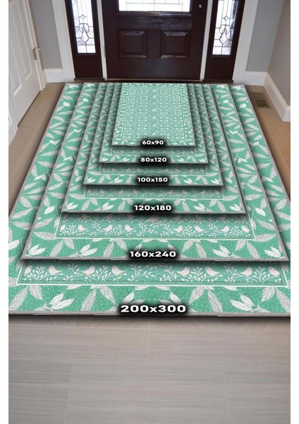 Kuş Motifli ve Yaprak Desenli Pastel Orman Yeişili Oturm Odası Halısı, Bağ Evi Dekoru, Yıkanabilir Sanatsal Halı fırsatları
