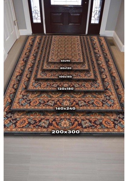 Yanık Turuncu Renkli Vintage Tarz Çiçek Desenli Salon Halısı, Turuncu Halı, Maksimalist Ev Dekoru, Yıkanabilir Halı fırsatları