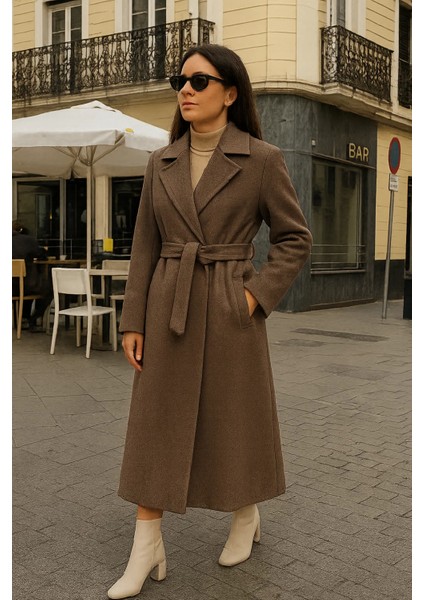 Kadın Comfort Kruvaze Trend Vizon Uzun Kaşe Kaban fiyatları