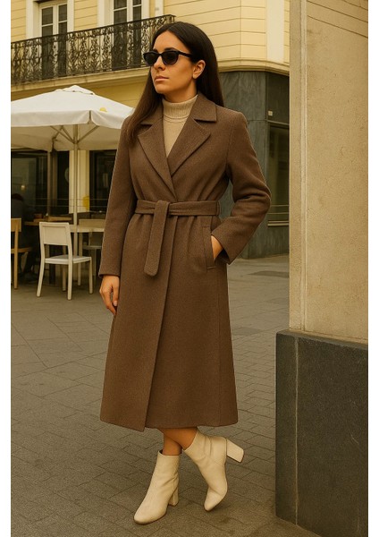 Kadın Comfort Kruvaze Trend Vizon Uzun Kaşe Kaban modelleri