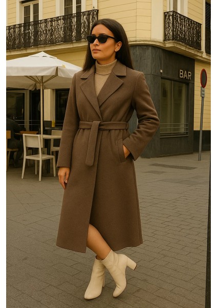 Kadın Comfort Kruvaze Trend Vizon Uzun Kaşe Kaban fırsatları