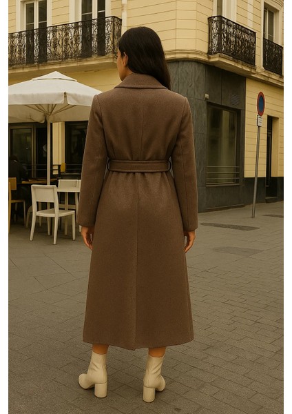 Kadın Comfort Kruvaze Trend Vizon Uzun Kaşe Kaban indirimleri