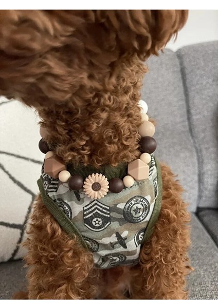 Kahverengi ve Çiçek Figürlü Tasarım Köpek Kolyesi/tasması fırsatları