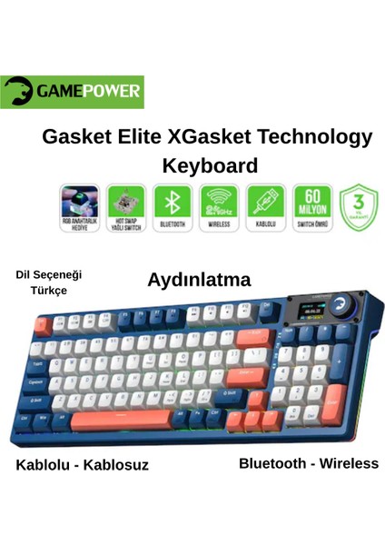 Gasket Elite x Rgb Wireless/bluetooth/kablolu Mekanik Hot-Swap Yağlı Switch Klavye