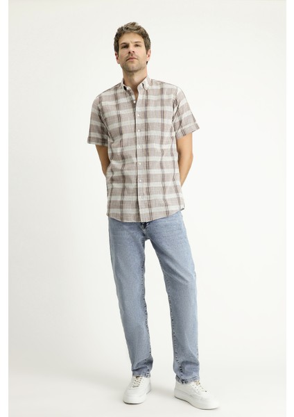 Kısa Kol Regular Fit Ekose Spor Pamuk Düğmeli Yaka Gömlek fiyatları