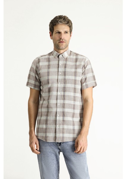 Kısa Kol Regular Fit Ekose Spor Pamuk Düğmeli Yaka Gömlek modelleri