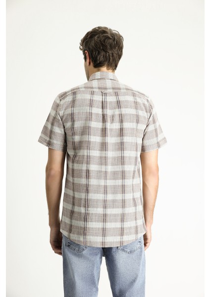 Kısa Kol Regular Fit Ekose Spor Pamuk Düğmeli Yaka Gömlek fırsatları