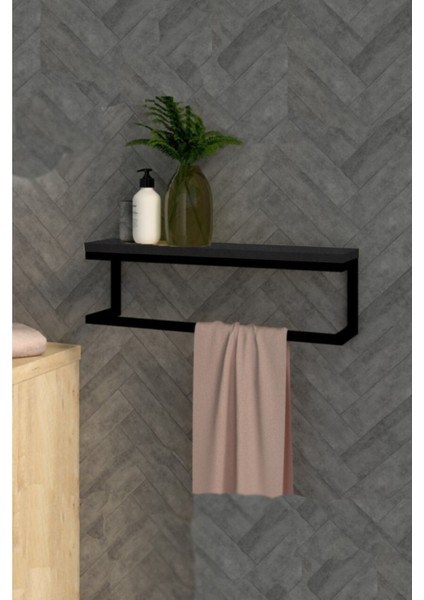 Yatay Siyah Banyo Rafı ve Havluluk, Şık ve Kullanışlı Tasarım