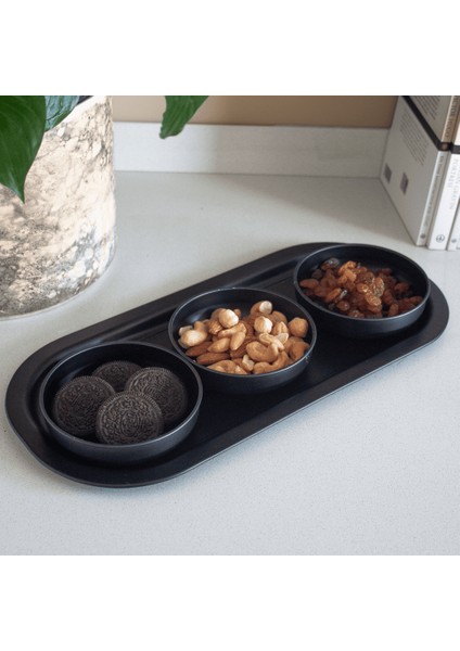 Home 3'lü Çerezlik ve Sunumluk Tepsi Seti - Mat Siyah fiyatları