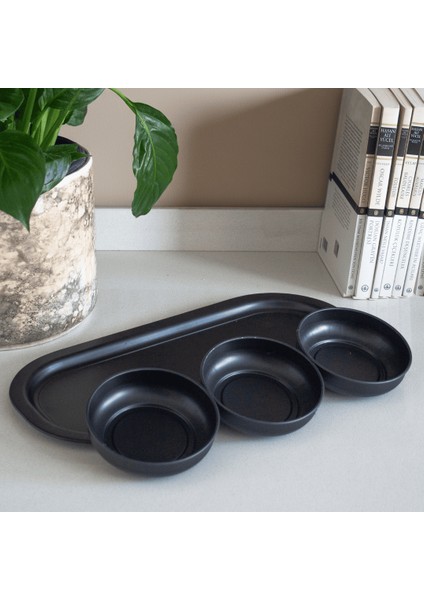 Home 3'lü Çerezlik ve Sunumluk Tepsi Seti - Mat Siyah fırsatları