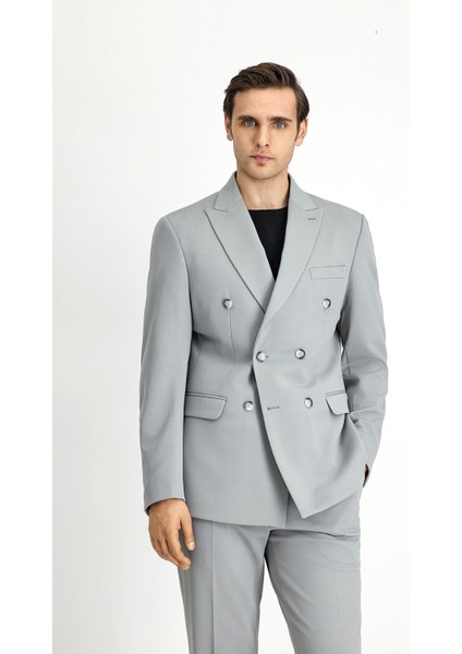 Slim Fit Dar Kesim Kruvaze Takım Elbise