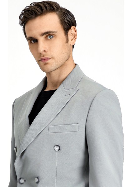 Slim Fit Dar Kesim Kruvaze Takım Elbise