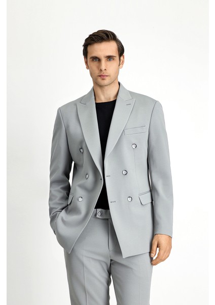 Slim Fit Dar Kesim Kruvaze Takım Elbise