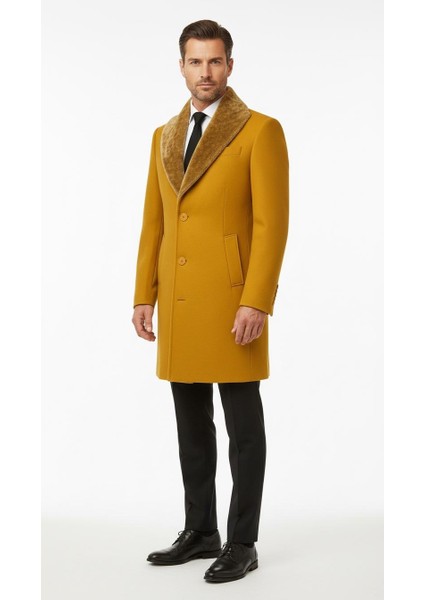 Erkek Uzun Kaşe Kaban – Çıkartılabilir Kürk Yaka, Astarlı ve Cepli Slim Fit Mont fiyatları