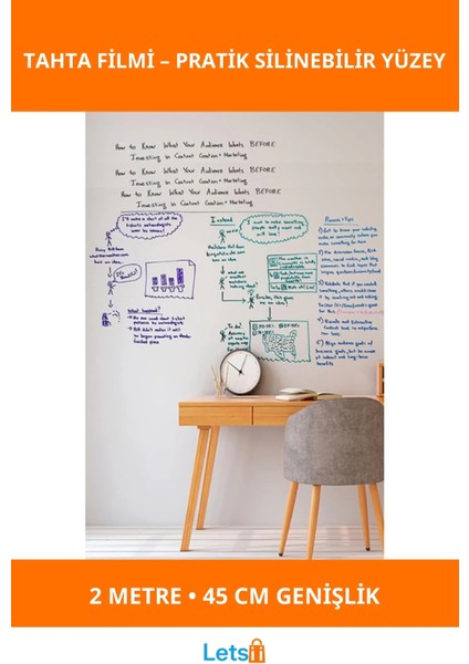 Kendinden Yapışkanlı Şeffaf Tahta Filmi 2 Metre x 45 cm Pratik Yazı Yüzeyi