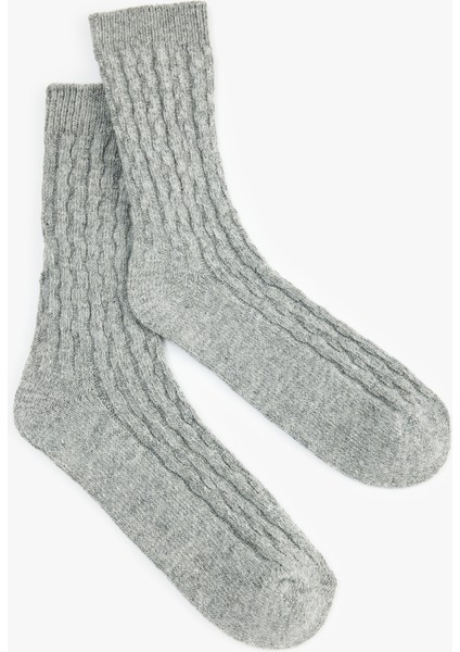 Koyun Yünü Karışımlı Dokulu Kalın Soket Çorap