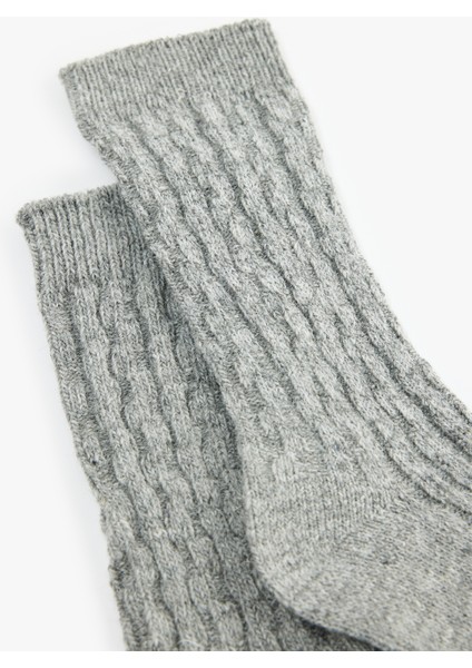 Koyun Yünü Karışımlı Dokulu Kalın Soket Çorap modelleri