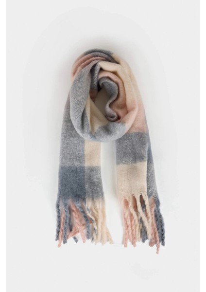 F3432AXPN1 Pembe Kadın Kareli Atkı