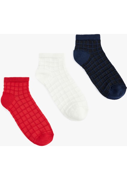 Pamuklu Kareli 3'lü Patik Çorap Seti