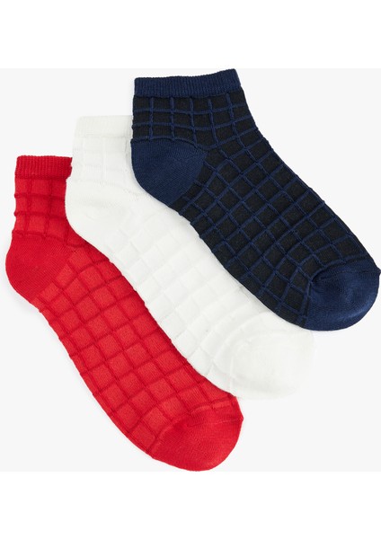 Pamuklu Kareli 3'lü Patik Çorap Seti fiyatları