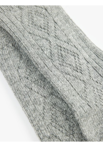 Kalın Koyun Yünü Karışımlı Baklava Desenli Dokulu Soket Çorap modelleri