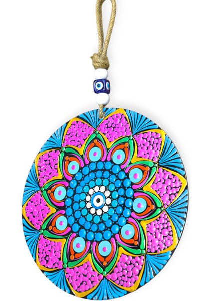 Şans ve Koruma Getiren El Boyaması Ahşap Nazarlık – 20 cm Çapında-Model-9