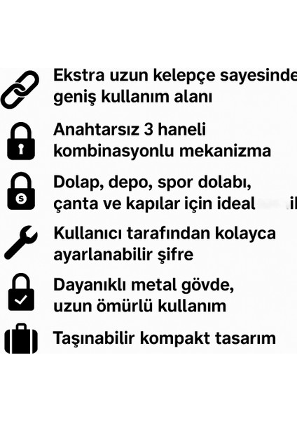 Tudor 38 mm Uzun Şifreli Kilit – 3 Haneli Kombinasyonlu Asma Kilit, Dolap / Depo / Kapı / Çanta Güvenlik Kilidi fiyatları