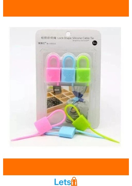 Kilit Şeklinde Esnek Dayanıklı Silikon Kablo ve Poşet Bağlama Aparatı 3'lü Set indirimleri