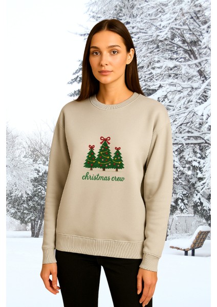 Unisex Kadın/ Erkek Bisiklet Yaka %100 Pamuk "yeni Yıl Temalı" Baskılı Sweatshirt