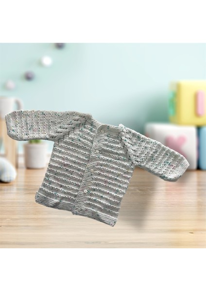 El Örgüsü Su Yolu Desenli Bebek / Çocuk Hırkası Beyaz Benekli (0-2 Yaş)