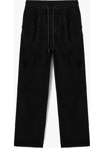 Pamuklu Cepli Bol Kalıp Beli Bağcıklı Kışlık Fitilli Kadife Pantolon