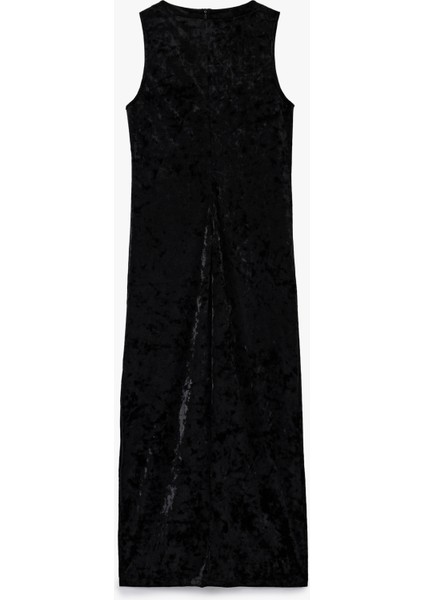 Midi Boy Kolsuz Yuvarlak Yaka Kadife Elbise fiyatları