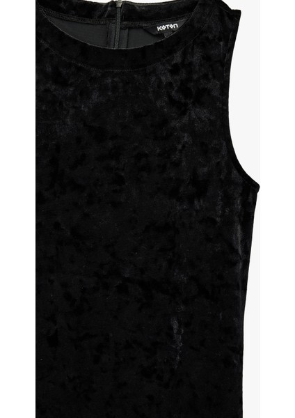 Midi Boy Kolsuz Yuvarlak Yaka Kadife Elbise modelleri