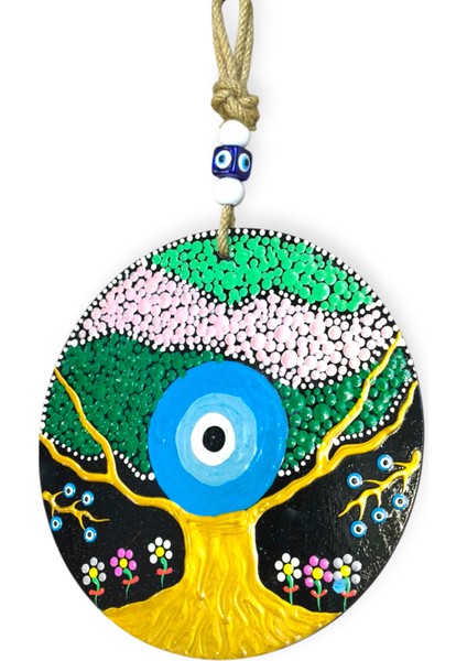 Şans ve Koruma Getiren El Boyaması Ahşap Nazarlık – 20 cm Çapında-Model-10