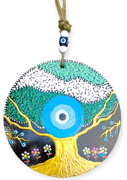 Şans ve Koruma Getiren El Boyaması Ahşap Nazarlık – 20 cm Çapında-Model-10 fiyatları