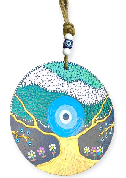 Şans ve Koruma Getiren El Boyaması Ahşap Nazarlık – 20 cm Çapında-Model-10 fırsatları