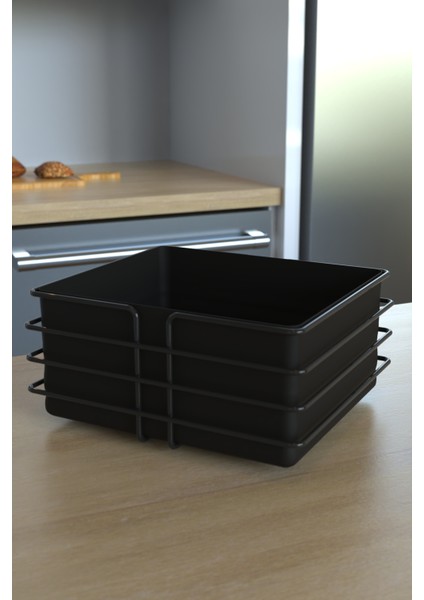 Siyah 3'lü Avantajlı Set, Kare Ekmeklik, Dik Rulo Havluluk,kare Peçetelik modelleri