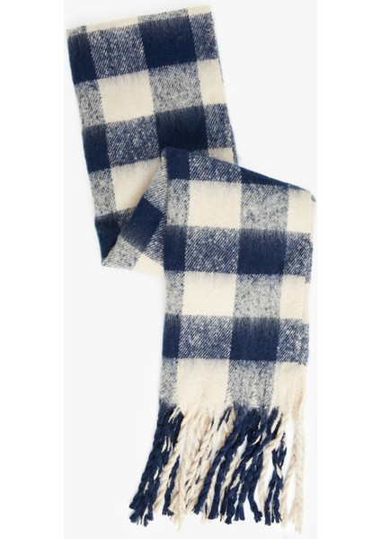 Yumuşak Dokulu Püsküllü Ekoseli Uzun Atkı