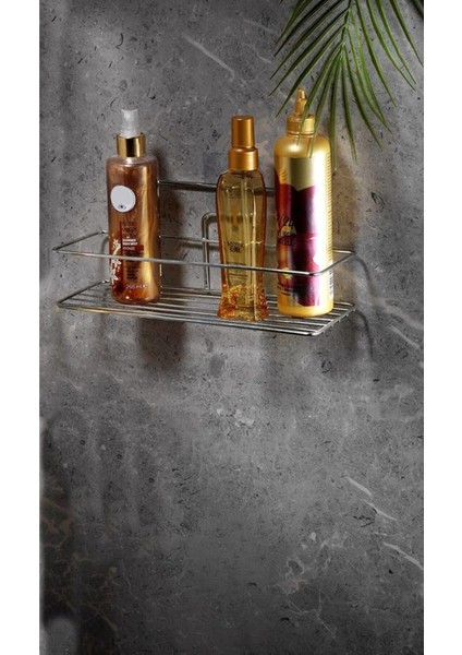 Yapışkanlı Banyo Rafı, Şampuanlık, Duş Düzenleyici, Krom, 2 Telli, Şık Tasarım