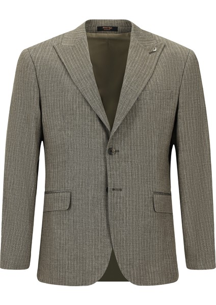 Klasik Çizgili Keten Karışımlı Ceket