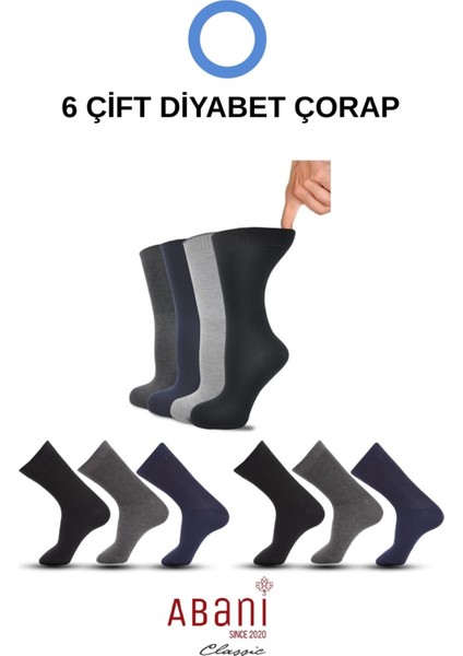 6 Çift Şeker Diyabet Çorap Bambu Dikişsiz Erkek Karışık Renkli
