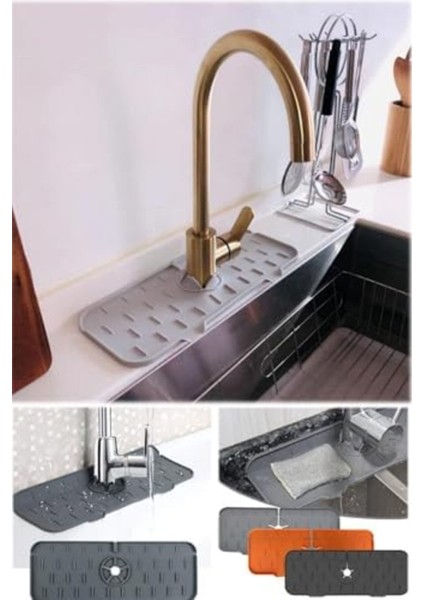 Renkli Silikon Tezgah Sıçrama Koruyucu ve Sabunluk Seti