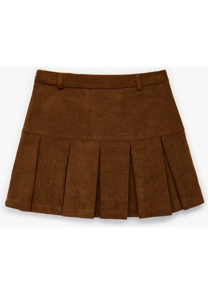 Metal Aksesuarlı Cep Detaylı Kalın Piliseli Mini Etek fiyatları