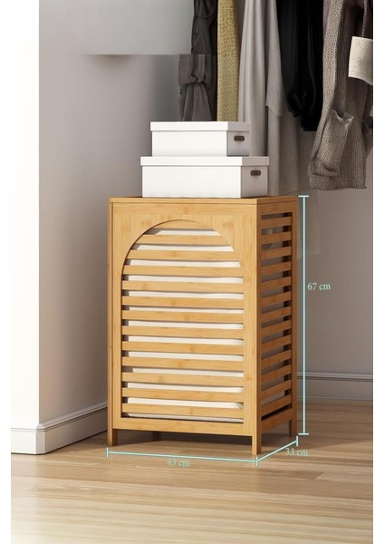 Çamaşır Sepeti 85L Bambu Ahşap Çamaşır Sepeti, Kapaklı ve Saplı, Çıkarılabilir Astarlı, Doğal, Büyük modelleri