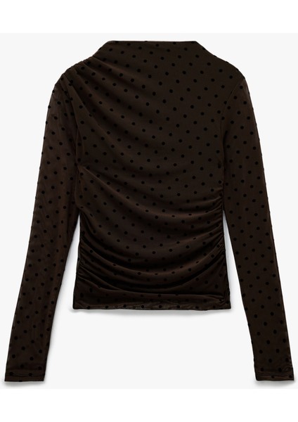 Regular Fit Drapeli Uzun Kollu Dik Yaka Bluz