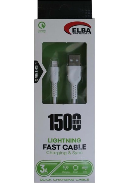 ELB36-L1 1,5mt Micro Beyaz 3A Hızlı Şarj Kablosu